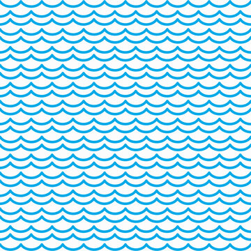 Blue ocean and sea waves seamless pattern. Wavy backdrop or wrapping paper, fabric print vector template with minimalistic ornament. Blue water waves, nautical seamless pattern