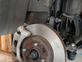 maintaining car wheel brake disc at repair service station.	