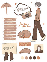 V winter bear set stickers clipart illustration