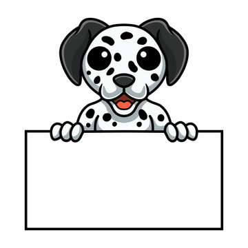 Cute dalmatian dog cartoon holding blank sign
