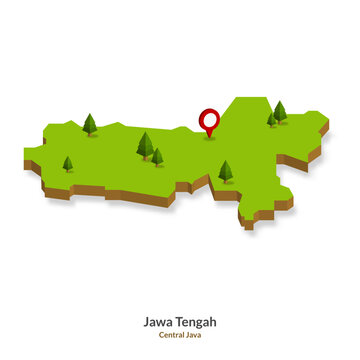 Isometric Map of Central Java Province, Indonesia. Simple 3D Map. Vector Illustration  - EPS 10 Vector