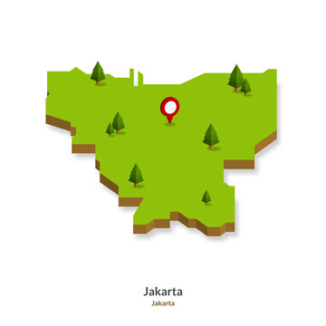 Isometric Map of Jakarta Province, Indonesia. Simple 3D Map. Vector Illustration  - EPS 10 Vector