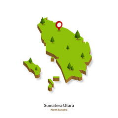 Isometric Map of North Sumatra Province, Indonesia. Simple 3D Map. Vector Illustration  - EPS 10 Vector