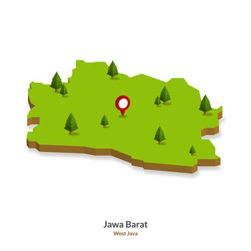 Isometric Map of West Java Province, Indonesia. Simple 3D Map. Vector Illustration  - EPS 10 Vector