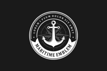 Anchor logo emblem windrose circle shape element maritime nautical rounded rope symbol 