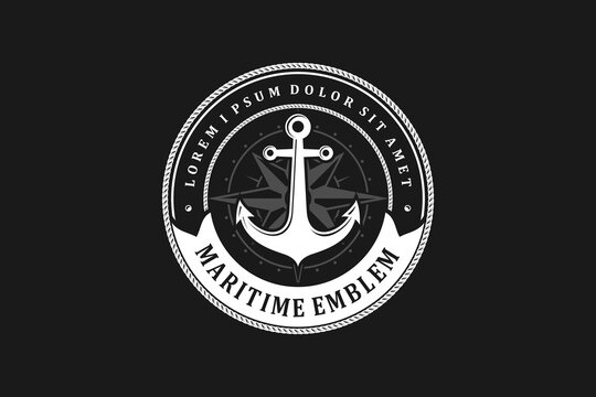 Anchor logo emblem windrose circle shape element maritime nautical rounded rope symbol 