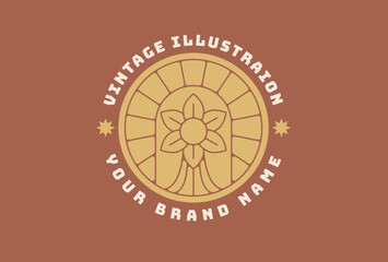 Vintage Circle Flower Emblem Illustration 