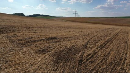 Aerial view of arid and dry arable land in southern Germany in central Europe in summer, Baden-Württemberg