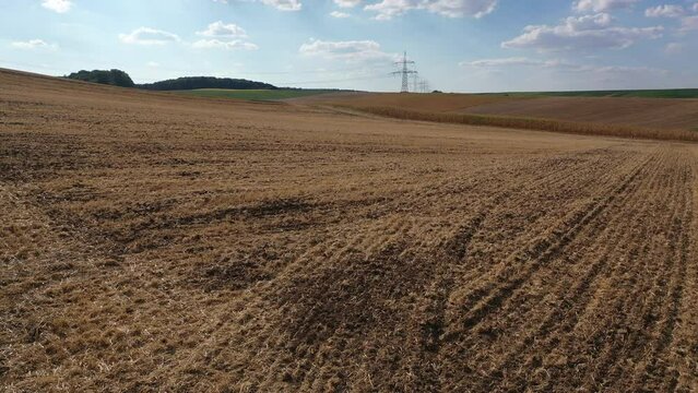 Aerial view of arid and dry arable land in southern Germany in central Europe in summer, Baden-W&uuml;rttemberg