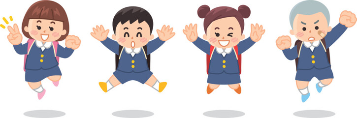 Fototapeta premium 小学生が元気にジャンプしている