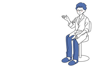 椅子に座り問診や説明をする男性医師