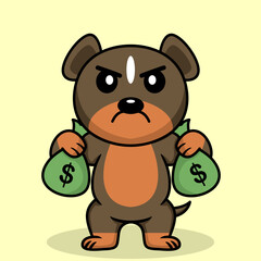 Vector illustration of premium cute dog doing weightlifting