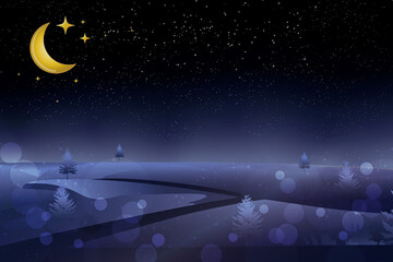 月　丘の向こうの美しい三日月　moonlight , midnight , horizon , landscape , nature © NoriOri_R_eorika