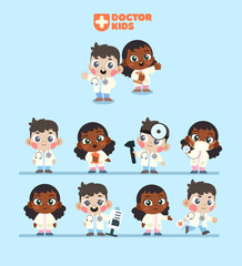 Doctor Kids Set illustrations. Cute kids in doctor costumes.