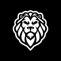 Lion head line art or silhouette logo design. Lion face vector illustration on dark background