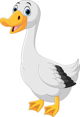Cartoon cute goose on white background