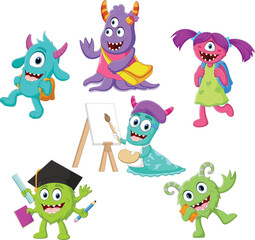 Cute monster school cartoon collection