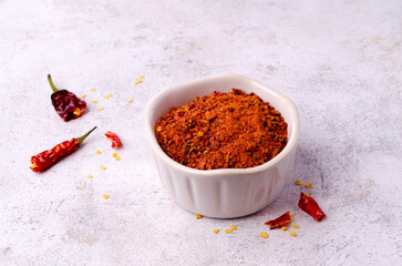 Red dry pepper powder and slices