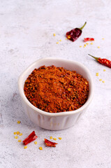 Red dry pepper powder and slices