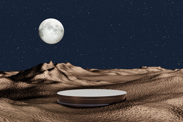 3D render Platform and natural podium on mountain with star and moon at night for product stand display advertising cosmetic beauty products or skincare with empty round stage © EcoSpace