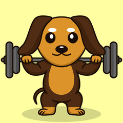 Vector illustration of premium cute dog doing weightlifting