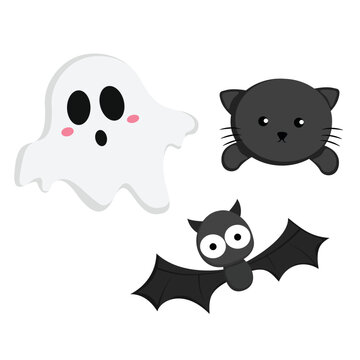 Halloween Ghost and Animal Illustration Clipart