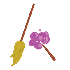 Magic Broom and Stick Witch Illustration Vector Clipart