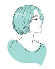 Beauty Woman Portrait. Closeup Of Beautiful Happy Girl With Perfect Smile, White Teeth Smiling. vector illustration isolated cartoon hand drawn. Line art