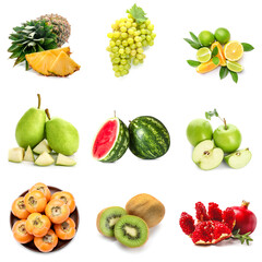 Set of many tasty fruits isolated on white