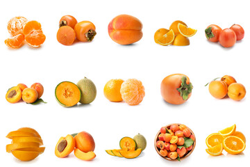 Set of different tasty fruits isolated on white