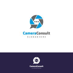 camera consulting logo design on isolated background, shutter combine with bubble speech logo icon