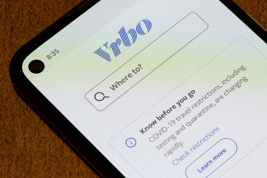 Cambridge, MA, USA - June 30, 2022: Vrbo App Is Seen Launched On A Google Smartphone. Vrbo Is An American Vacation Rental Online Marketplace Originally Known As Vacation Rentals By Owner.