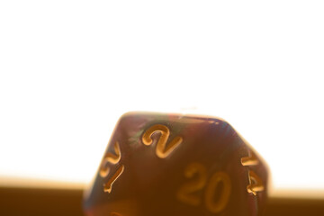 Role Playing Game and game dice and templar knight armour in the table top game epic play for RPG. ice and fire and dragons and dungeons