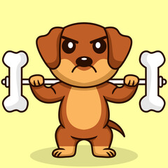 Vector illustration of premium cute dog doing bone lifting