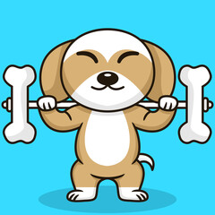 Vector illustration of premium cute dog doing bone lifting