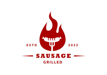 Illustration of sausage and fire, suitable for restaurant, cafe, and other logos.