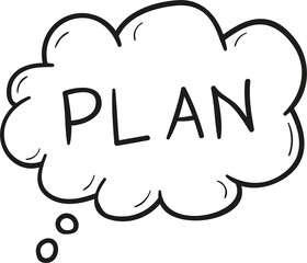 Plan word in speech bubble hand drawn outline style