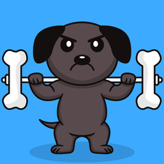 Vector illustration of premium cute dog doing bone lifting