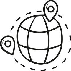 World map pin hand drawn outline style