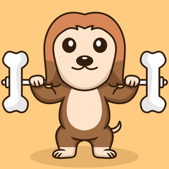 Vector illustration of premium cute dog doing bone lifting