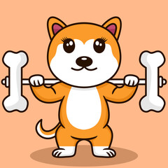 Vector illustration of premium cute dog doing bone lifting