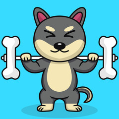 Vector illustration of premium cute dog doing bone lifting