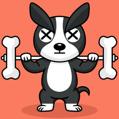 Vector illustration of premium cute dog doing bone lifting