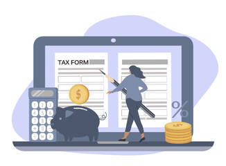 vector illustration in a flat style on the theme of taxes, filling out tax forms, tax optimization