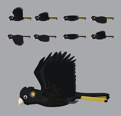 Yellow-Tailed Black Cockatoo Flying Animation Sequence Cartoon Vector
