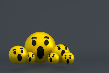 Obraz premium Wow icon facebook reactions emoji 3d render,social media balloon symbol on gray background