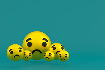 Naklejka premium Sad icon Facebook reactions emoji 3d render,social media balloon symbol on green background