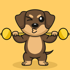 Vector illustration of premium cute dog doing sport lifting gold