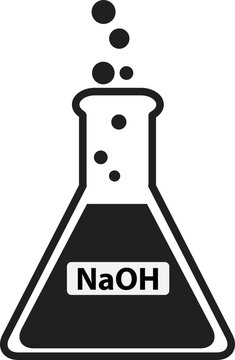 Laboratory glass with sodium hydroxide on white background. flat style.
