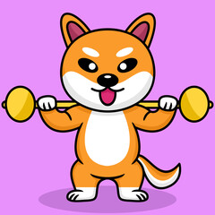 Vector illustration of premium cute dog doing sport lifting gold